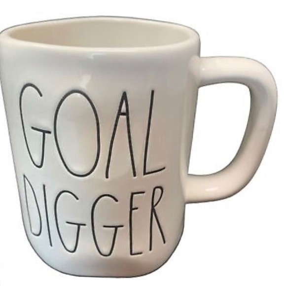 Rae Dunn ‘Goal Digger Pottery Coffee Mug Cup 16 oz  White Black LL Ceramic Decor - Picture 1 of 2